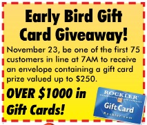 A Little Box Describing That The First 75 People In Line Would Receive Gift Card Up To 250 Each Will Be Giving Away Over 1000 Total Cards